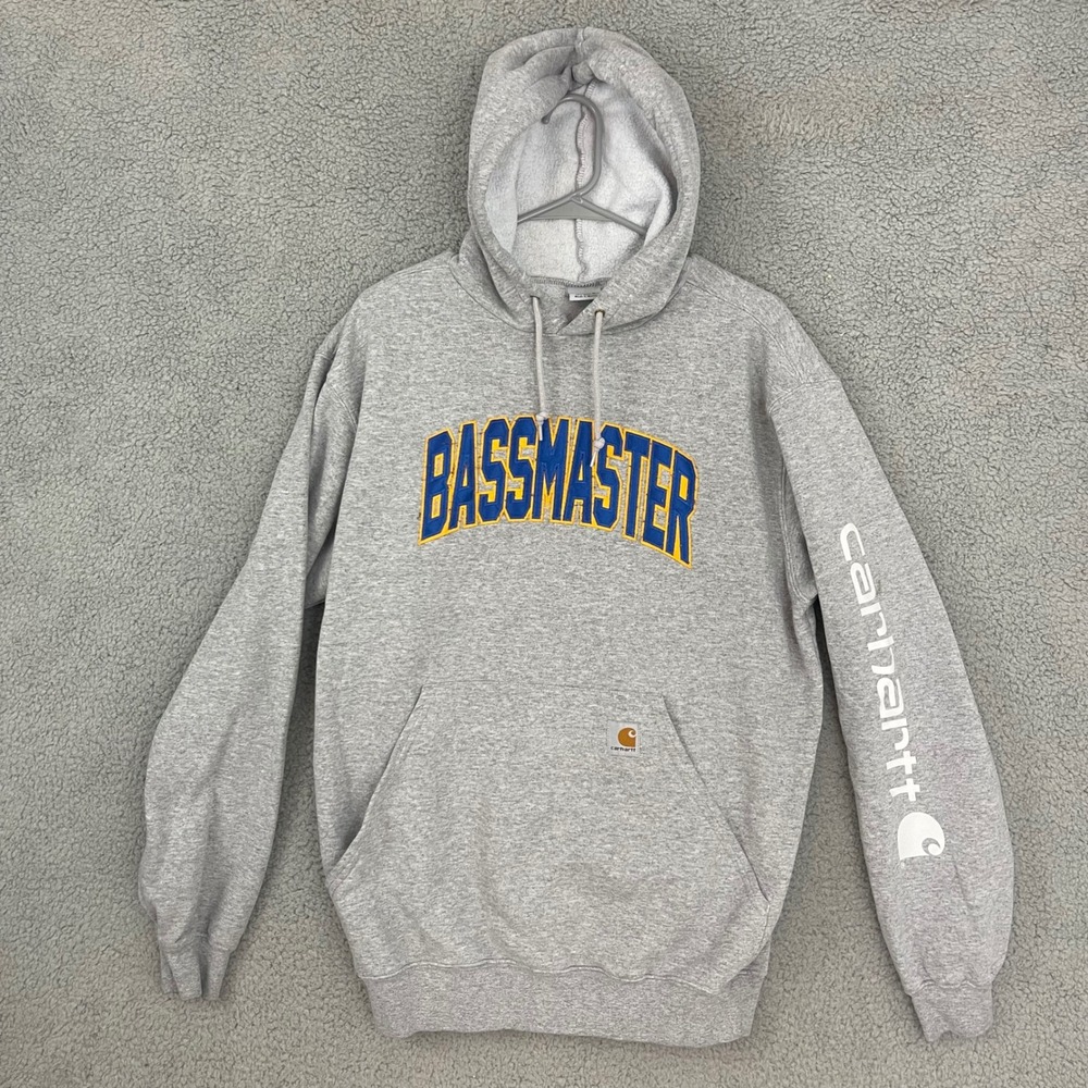 Carhartt Bassmaster Hoodie Mens Medium Gray Graphic Long Sleeve Logo Pullover